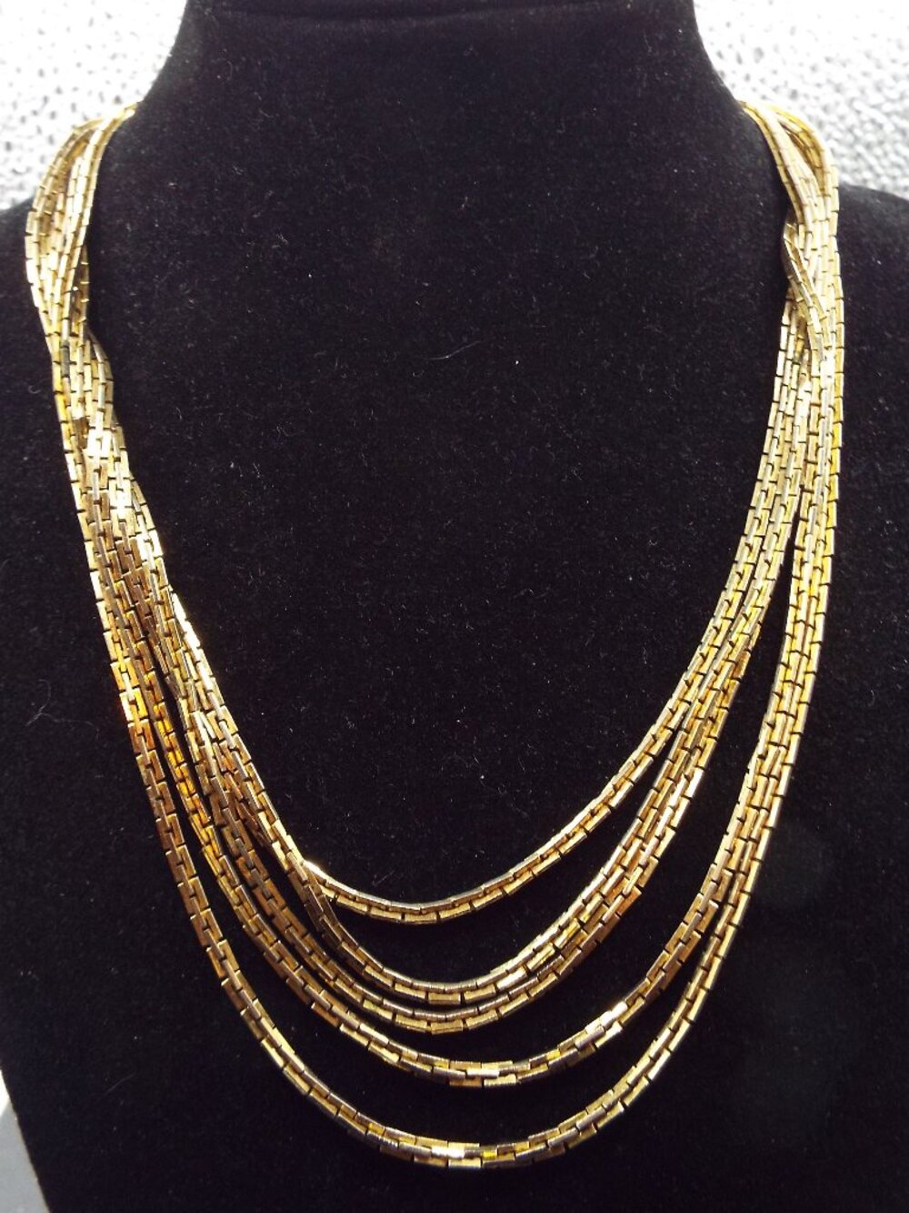 VINTAGE 1950'S-60'S FAMOUS MAKER GOLDEN 5 STRAND MODERN LINK NECKLACE 72